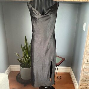 Y2K Satin Slinky Indie Grunge Maxi Slip Dress Vamp Witchy Whimsigoth Black L